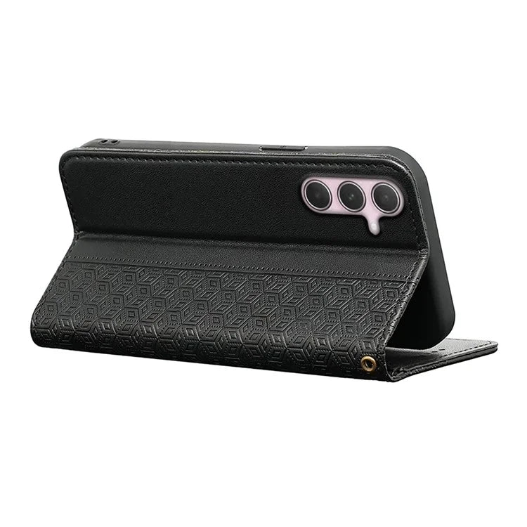 For Samsung Galaxy A35 5G Wallet Phone Case Strong Magnetic Checkered Pattern Imprint Leather Flip Cover