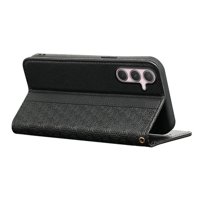 For Samsung Galaxy A35 5G Wallet Phone Case Strong Magnetic Checkered Pattern Imprint Leather Flip Cover