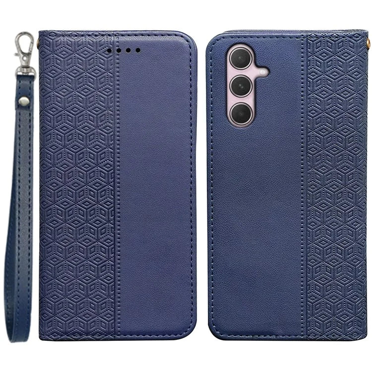 For Samsung Galaxy A35 5G Wallet Phone Case Strong Magnetic Checkered Pattern Imprint Leather Flip Cover
