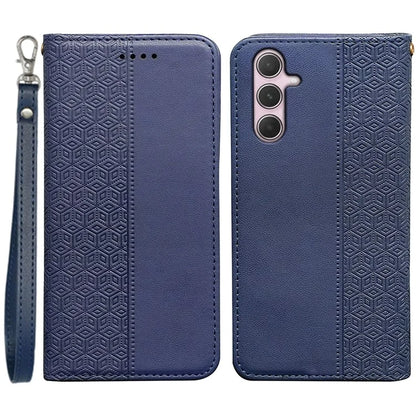 For Samsung Galaxy A35 5G Wallet Phone Case Strong Magnetic Checkered Pattern Imprint Leather Flip Cover