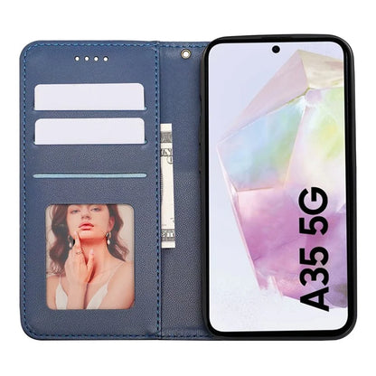 For Samsung Galaxy A35 5G Wallet Phone Case Strong Magnetic Checkered Pattern Imprint Leather Flip Cover