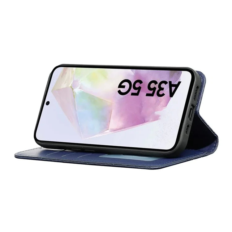 For Samsung Galaxy A35 5G Wallet Phone Case Strong Magnetic Checkered Pattern Imprint Leather Flip Cover