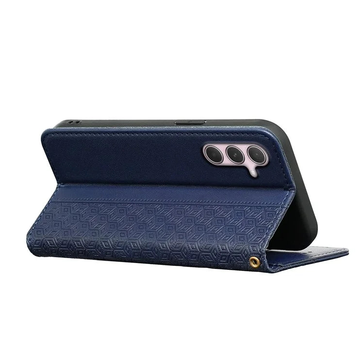 For Samsung Galaxy A35 5G Wallet Phone Case Strong Magnetic Checkered Pattern Imprint Leather Flip Cover