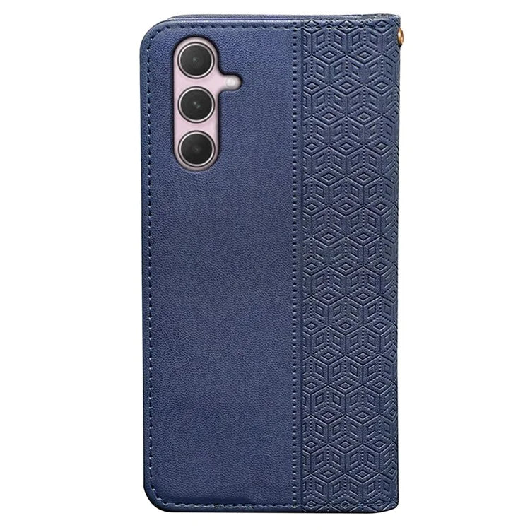 For Samsung Galaxy A35 5G Wallet Phone Case Strong Magnetic Checkered Pattern Imprint Leather Flip Cover