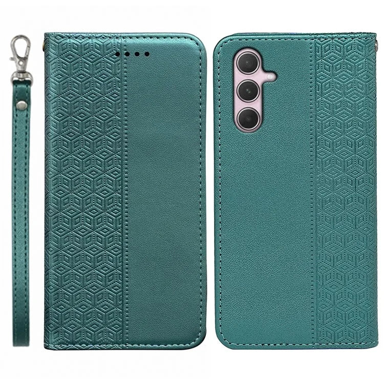 For Samsung Galaxy A35 5G Wallet Phone Case Strong Magnetic Checkered Pattern Imprint Leather Flip Cover