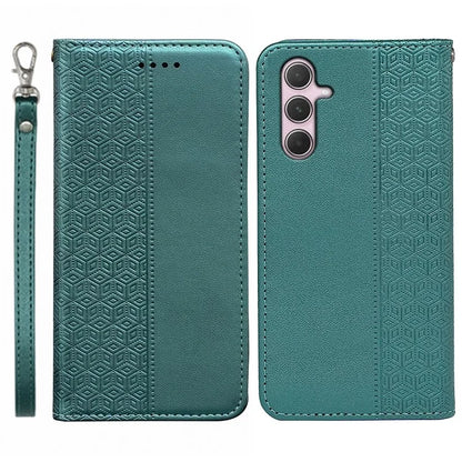 For Samsung Galaxy A35 5G Wallet Phone Case Strong Magnetic Checkered Pattern Imprint Leather Flip Cover