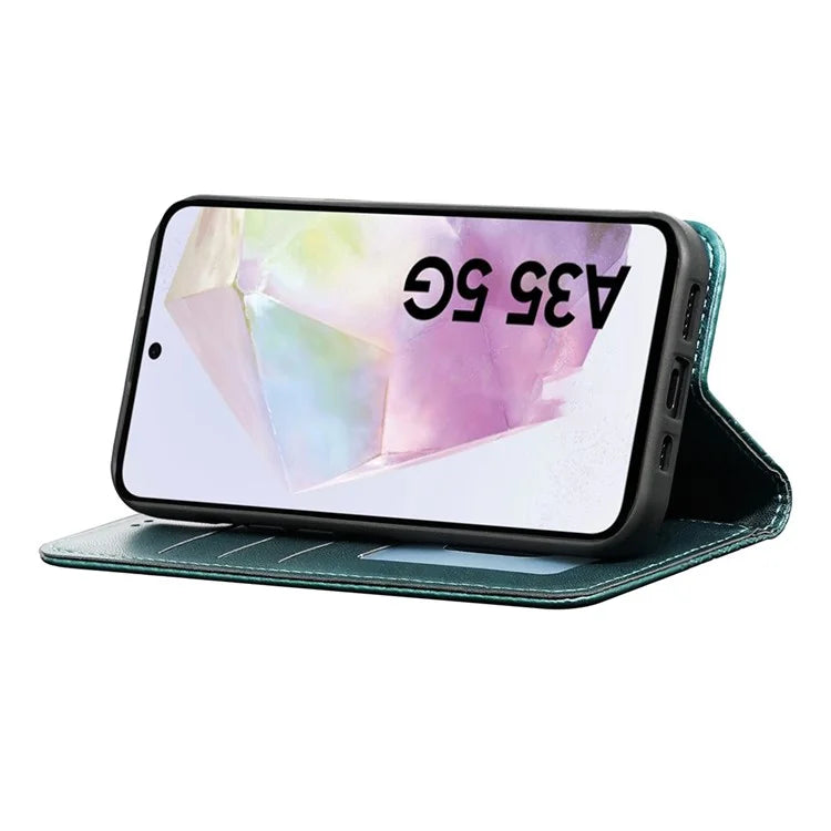 For Samsung Galaxy A35 5G Wallet Phone Case Strong Magnetic Checkered Pattern Imprint Leather Flip Cover