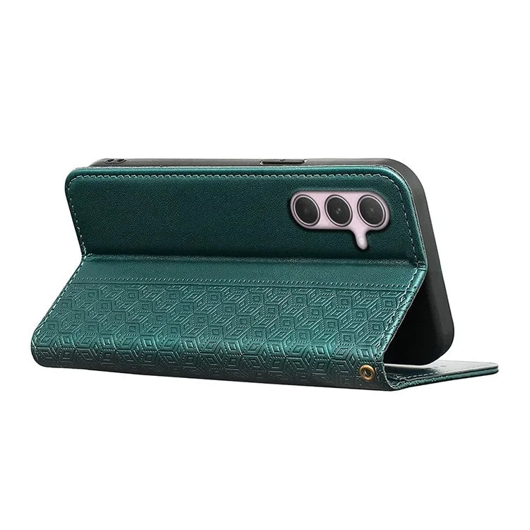 For Samsung Galaxy A35 5G Wallet Phone Case Strong Magnetic Checkered Pattern Imprint Leather Flip Cover