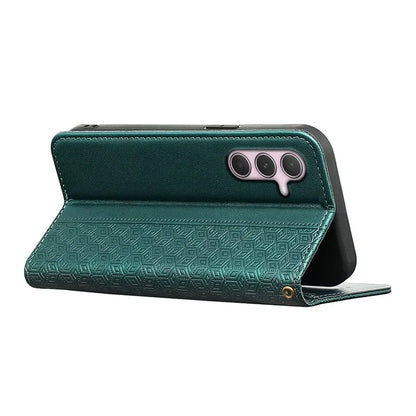 For Samsung Galaxy A35 5G Wallet Phone Case Strong Magnetic Checkered Pattern Imprint Leather Flip Cover