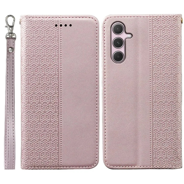 For Samsung Galaxy A35 5G Wallet Phone Case Strong Magnetic Checkered Pattern Imprint Leather Flip Cover