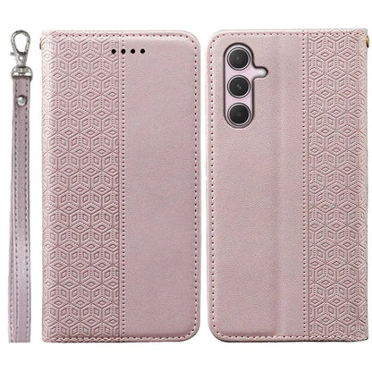 For Samsung Galaxy A35 5G Wallet Phone Case Strong Magnetic Checkered Pattern Imprint Leather Flip Cover