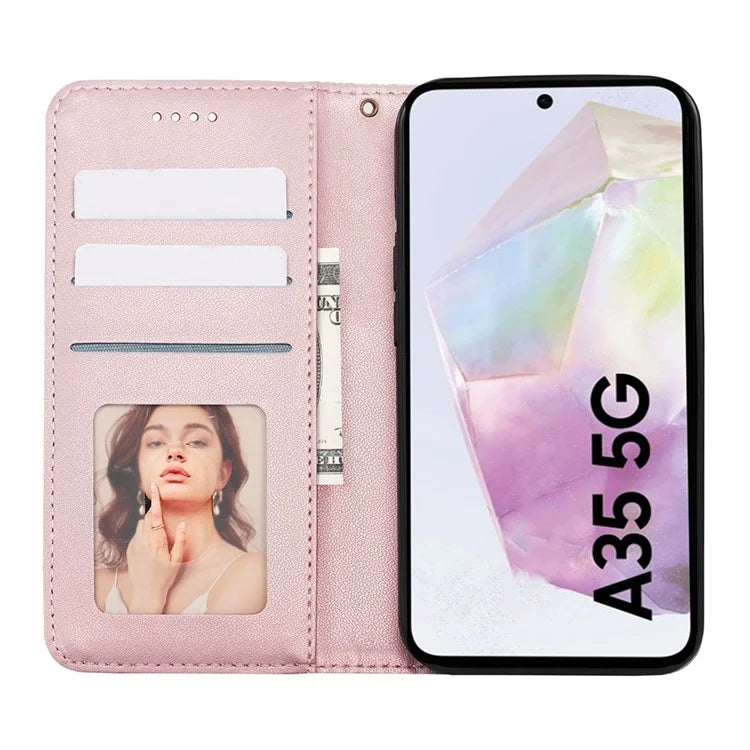 For Samsung Galaxy A35 5G Wallet Phone Case Strong Magnetic Checkered Pattern Imprint Leather Flip Cover