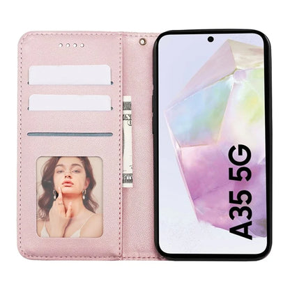 For Samsung Galaxy A35 5G Wallet Phone Case Strong Magnetic Checkered Pattern Imprint Leather Flip Cover