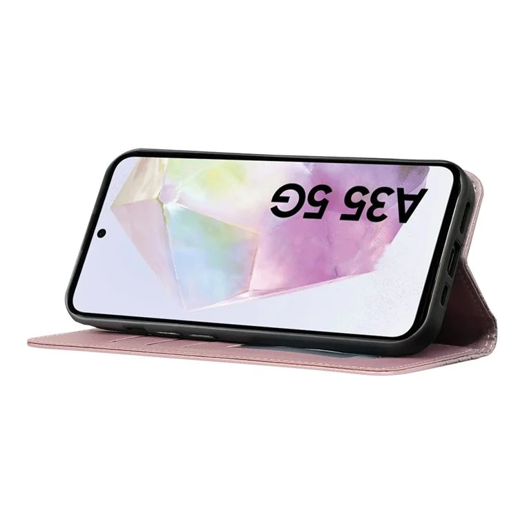For Samsung Galaxy A35 5G Wallet Phone Case Strong Magnetic Checkered Pattern Imprint Leather Flip Cover