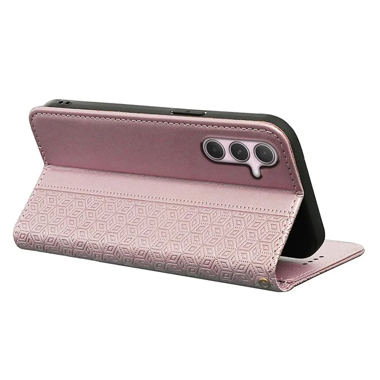 For Samsung Galaxy A35 5G Wallet Phone Case Strong Magnetic Checkered Pattern Imprint Leather Flip Cover