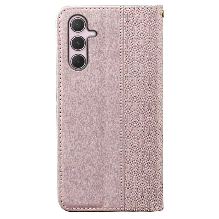 For Samsung Galaxy A35 5G Wallet Phone Case Strong Magnetic Checkered Pattern Imprint Leather Flip Cover