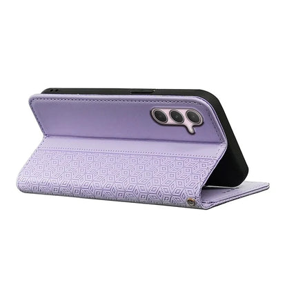 For Samsung Galaxy A35 5G Wallet Phone Case Strong Magnetic Checkered Pattern Imprint Leather Flip Cover
