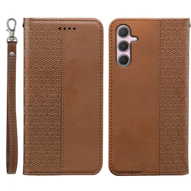 For Samsung Galaxy A35 5G Wallet Phone Case Strong Magnetic Checkered Pattern Imprint Leather Flip Cover