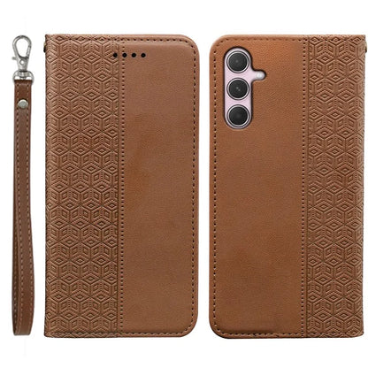For Samsung Galaxy A35 5G Wallet Phone Case Strong Magnetic Checkered Pattern Imprint Leather Flip Cover