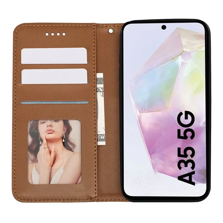 For Samsung Galaxy A35 5G Wallet Phone Case Strong Magnetic Checkered Pattern Imprint Leather Flip Cover