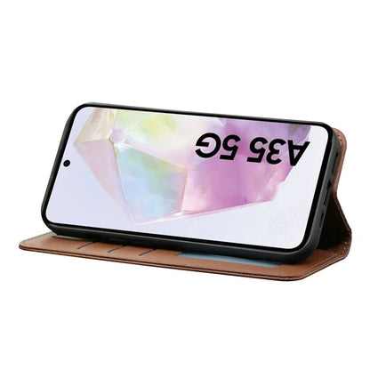 For Samsung Galaxy A35 5G Wallet Phone Case Strong Magnetic Checkered Pattern Imprint Leather Flip Cover