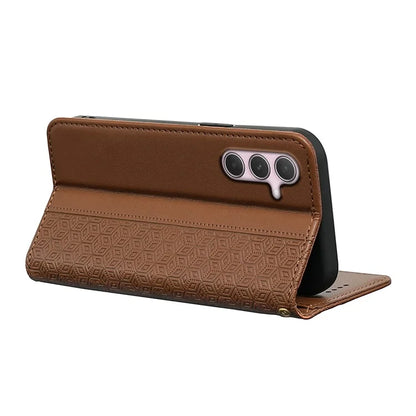 For Samsung Galaxy A35 5G Wallet Phone Case Strong Magnetic Checkered Pattern Imprint Leather Flip Cover