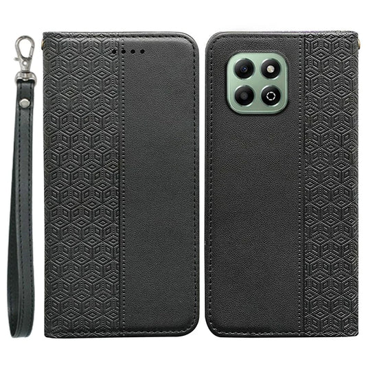 For Honor X6b 4G Wallet Phone Case Strong Magnetic Checkered Pattern Imprint Leather Flip Cover