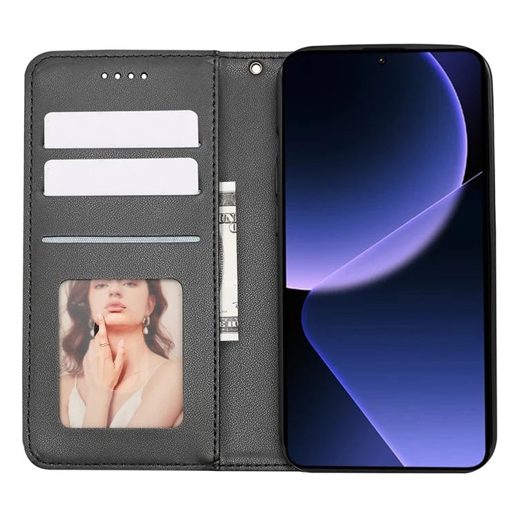 For Xiaomi 14T Wallet Phone Case Strong Magnetic Checkered Pattern Imprint Leather Flip Cover
