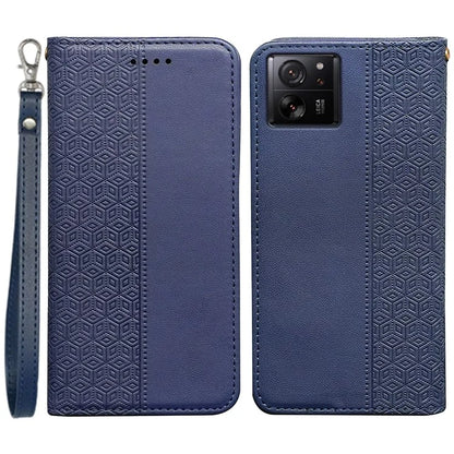 For Xiaomi 14T Wallet Phone Case Strong Magnetic Checkered Pattern Imprint Leather Flip Cover