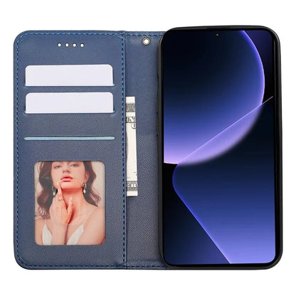 For Xiaomi 14T Wallet Phone Case Strong Magnetic Checkered Pattern Imprint Leather Flip Cover