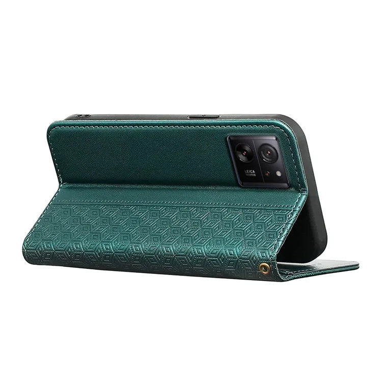 For Xiaomi 14T Wallet Phone Case Strong Magnetic Checkered Pattern Imprint Leather Flip Cover