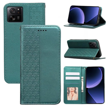 For Xiaomi 14T Wallet Phone Case Strong Magnetic Checkered Pattern Imprint Leather Flip Cover