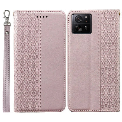 For Xiaomi 14T Wallet Phone Case Strong Magnetic Checkered Pattern Imprint Leather Flip Cover