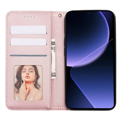 For Xiaomi 14T Wallet Phone Case Strong Magnetic Checkered Pattern Imprint Leather Flip Cover