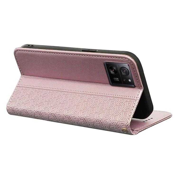 For Xiaomi 14T Wallet Phone Case Strong Magnetic Checkered Pattern Imprint Leather Flip Cover