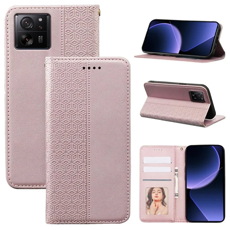 For Xiaomi 14T Wallet Phone Case Strong Magnetic Checkered Pattern Imprint Leather Flip Cover