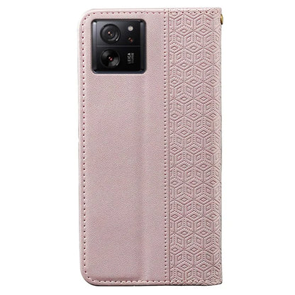 For Xiaomi 14T Wallet Phone Case Strong Magnetic Checkered Pattern Imprint Leather Flip Cover