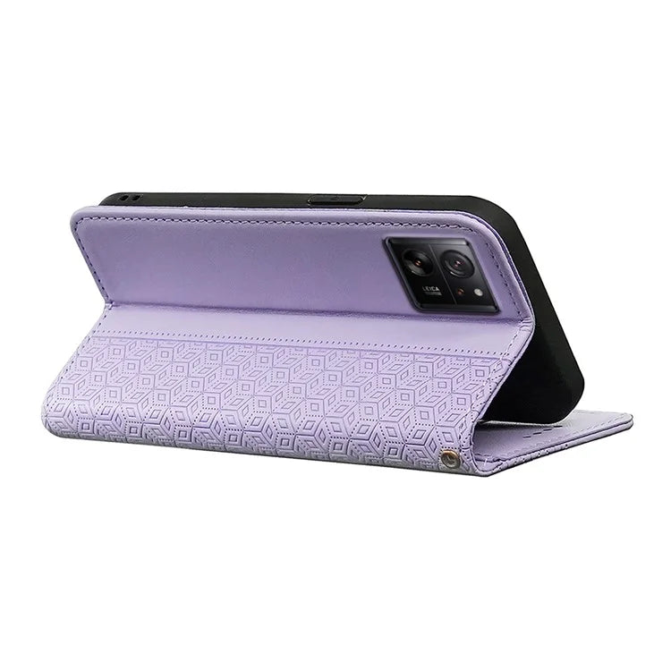 For Xiaomi 14T Wallet Phone Case Strong Magnetic Checkered Pattern Imprint Leather Flip Cover