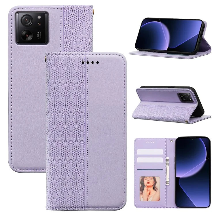 For Xiaomi 14T Wallet Phone Case Strong Magnetic Checkered Pattern Imprint Leather Flip Cover