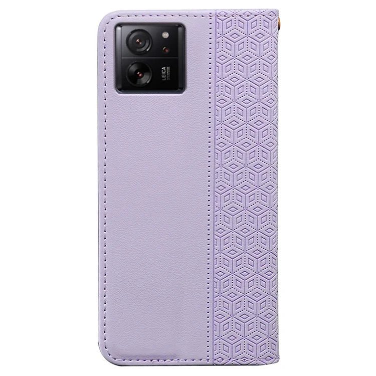 For Xiaomi 14T Wallet Phone Case Strong Magnetic Checkered Pattern Imprint Leather Flip Cover