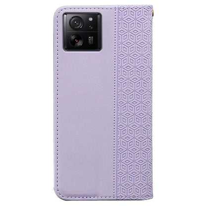 For Xiaomi 14T Wallet Phone Case Strong Magnetic Checkered Pattern Imprint Leather Flip Cover