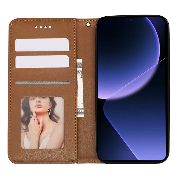 For Xiaomi 14T Wallet Phone Case Strong Magnetic Checkered Pattern Imprint Leather Flip Cover
