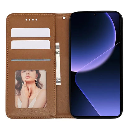 For Xiaomi 14T Wallet Phone Case Strong Magnetic Checkered Pattern Imprint Leather Flip Cover