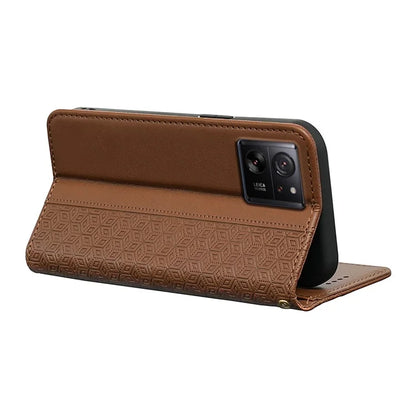 For Xiaomi 14T Wallet Phone Case Strong Magnetic Checkered Pattern Imprint Leather Flip Cover