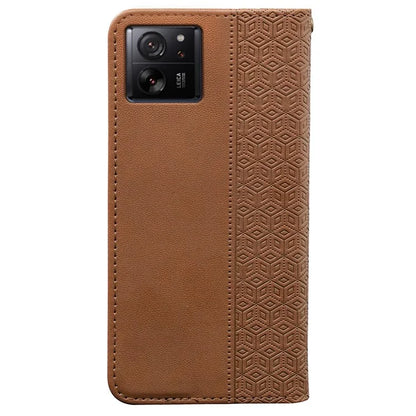 For Xiaomi 14T Wallet Phone Case Strong Magnetic Checkered Pattern Imprint Leather Flip Cover
