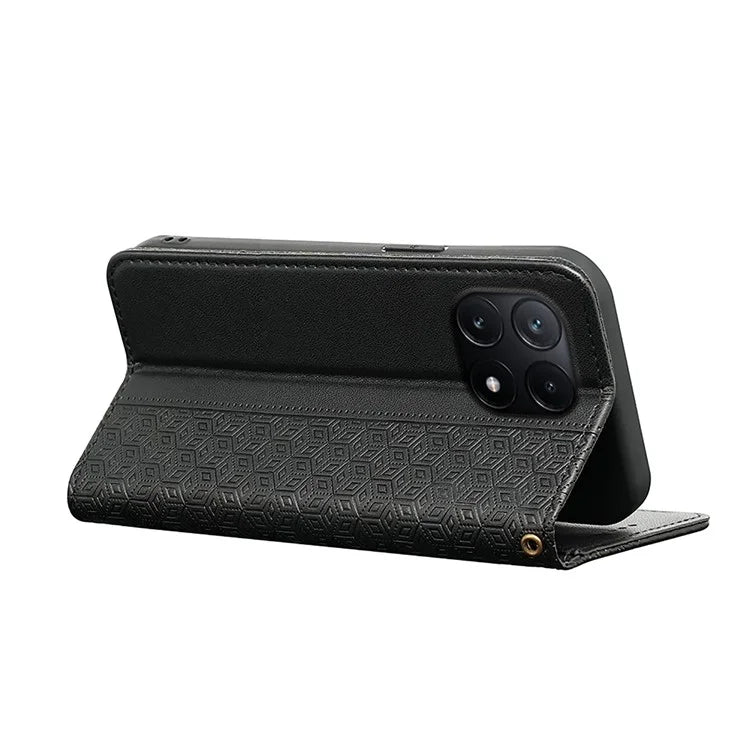 For Xiaomi Poco X6 Pro 5G / Redmi K70E 5G Wallet Phone Case Strong Magnetic Checkered Pattern Imprint Leather Flip Cover
