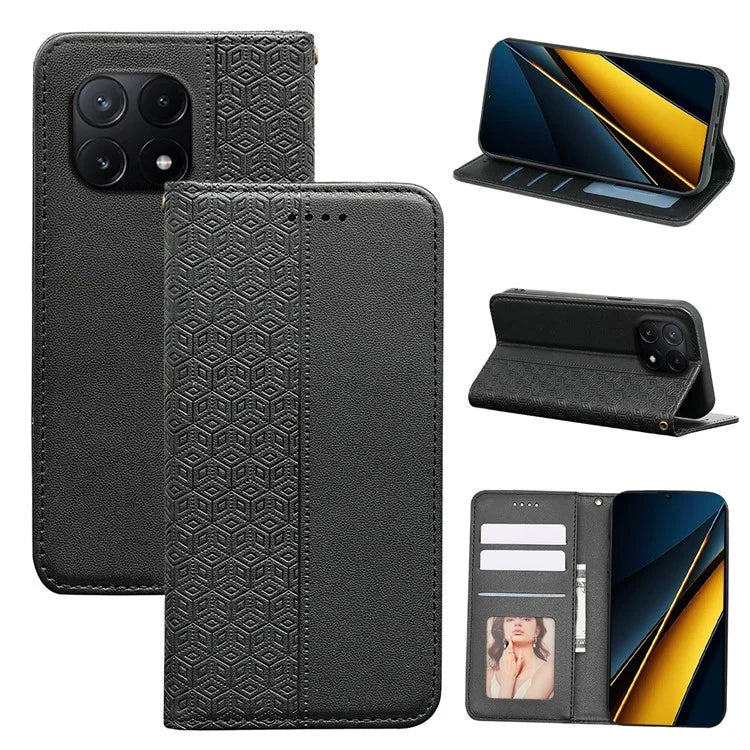 For Xiaomi Poco X6 Pro 5G / Redmi K70E 5G Wallet Phone Case Strong Magnetic Checkered Pattern Imprint Leather Flip Cover