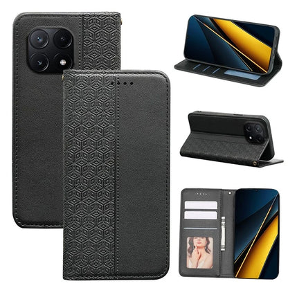 For Xiaomi Poco X6 Pro 5G / Redmi K70E 5G Wallet Phone Case Strong Magnetic Checkered Pattern Imprint Leather Flip Cover