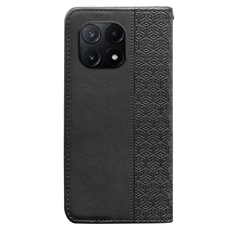 For Xiaomi Poco X6 Pro 5G / Redmi K70E 5G Wallet Phone Case Strong Magnetic Checkered Pattern Imprint Leather Flip Cover