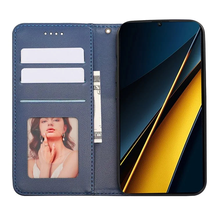 For Xiaomi Poco X6 Pro 5G / Redmi K70E 5G Wallet Phone Case Strong Magnetic Checkered Pattern Imprint Leather Flip Cover